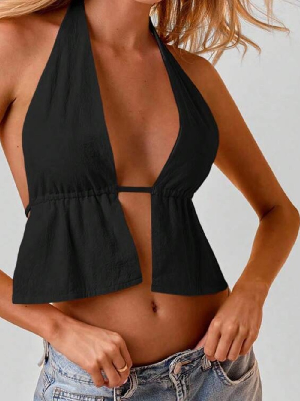 Women’s Black Halter Tie Top